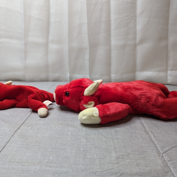 1995 1998 TY Beanie Buddies Babies Snort Red Bull Plush Toy 9" 15" Lot Of 2 - Picture 5 of 13